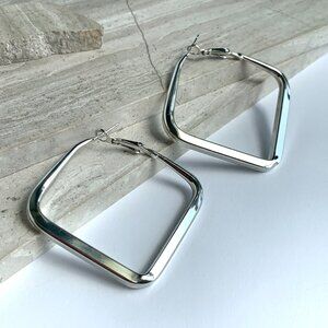 NEW ~ Anthropologie Square Silver Hoop Earrings